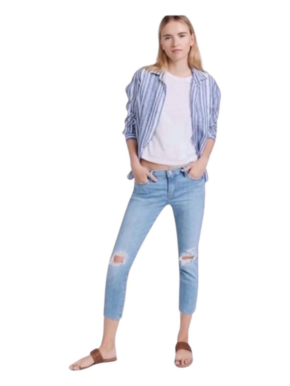 FRAME Le Garçon Crop Mid-Rise Straight Fit Jeans, Size 28.